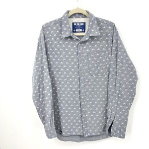 Ski The East Men‎ Size Large Shirt Button Down Top Blue White Ski Print Chambray